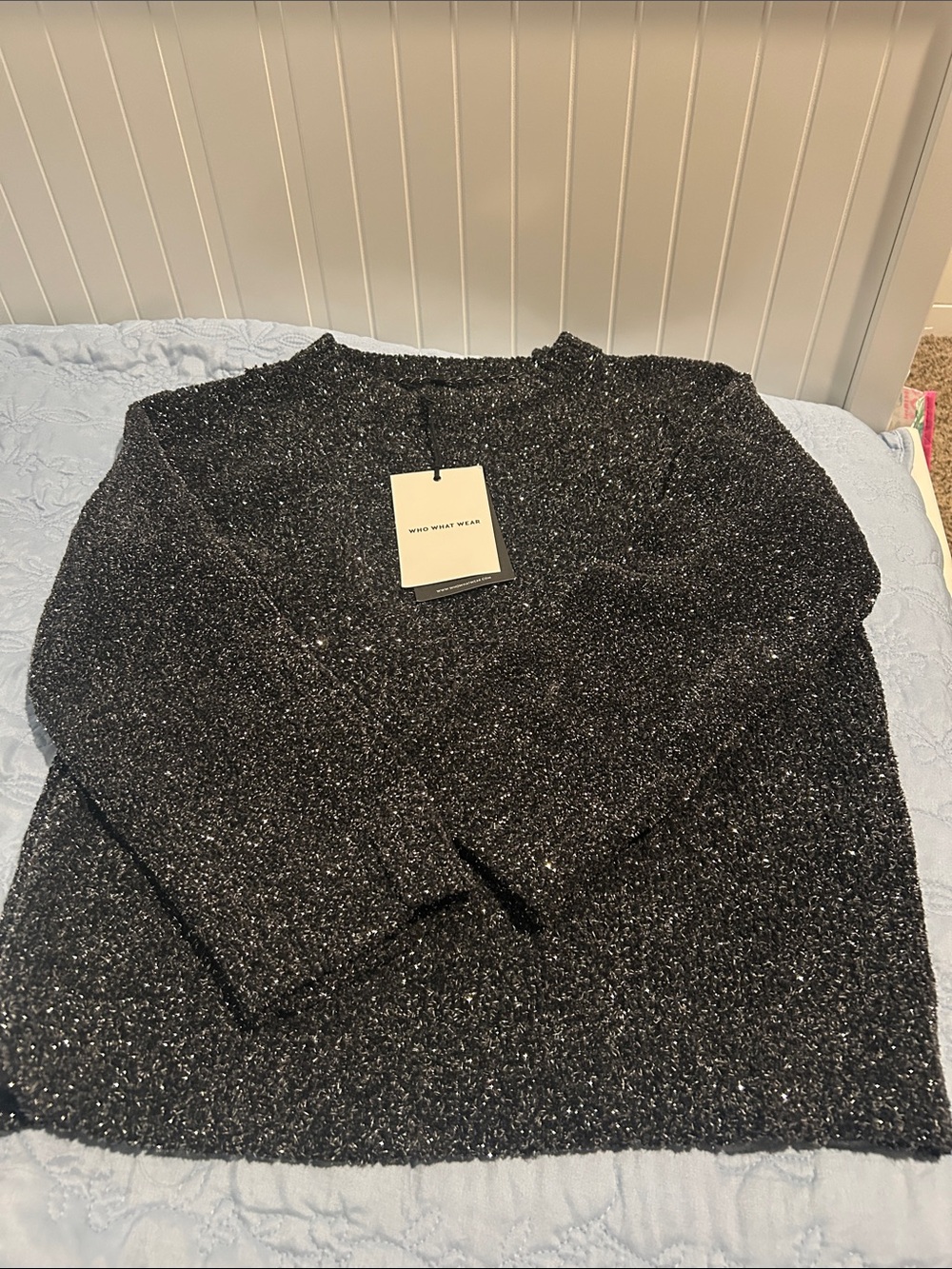 Who What Wear Black Sparkle Crewneck Sweater